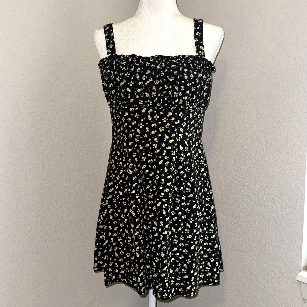 Y2K Trixxi Mini Women's Large Black Daisy Floral Milk Maid Dress Sleeveless